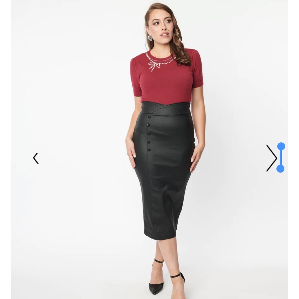 NWT Unique Vintage Black Vegan Leather Wiggle Skirt size M